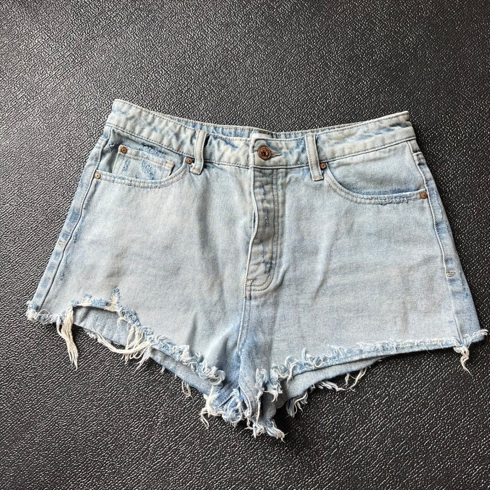 Special A Womens High Waisted Distressed‎ Denim Micro Shorts Light Wash Size L